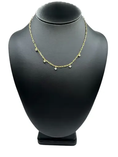 [N-PK-74] White Crystal Yellow Gold Drop Necklace
