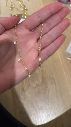[N-PK-74] White Crystal Yellow Gold Drop Necklace