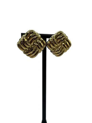 [E-PK-58] Yellow Gold Square Button Earrings