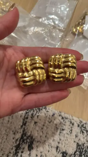 [E-PK-58] Yellow Gold Square Button Earrings