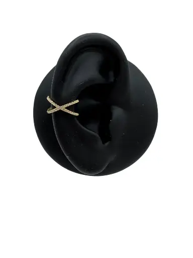[E-PK-68-1] Yellow Gold Crisscross Crystal Ear Cuff