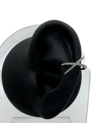 [E-PK-68-2] White Gold Crisscross Crystal Ear Cuff