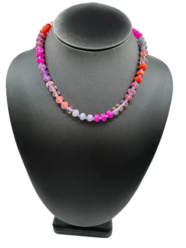 [N-PK-95] Magenta Multi Colored Beaded Necklace