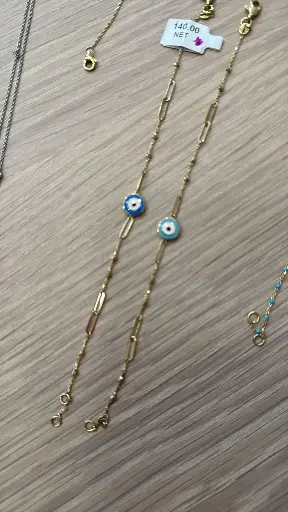 [E-PK-101-2] 14 kt Paper Clip Chain Evil Eye Bracelet