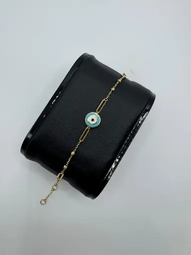 [E-PK-101-2] 14 kt Paper Clip Chain Evil Eye Bracelet