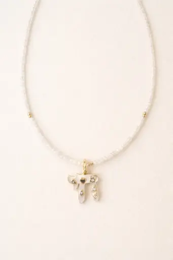 White Beaded Chai Necklace 