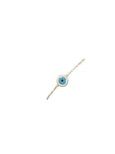 White Beaded Evil Eye 14k Gold Bracelet