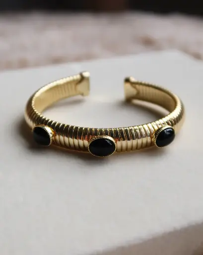 Triple Stone Black Bangle