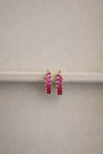 [E-PK-4] Pink Baguette and CZ Studs