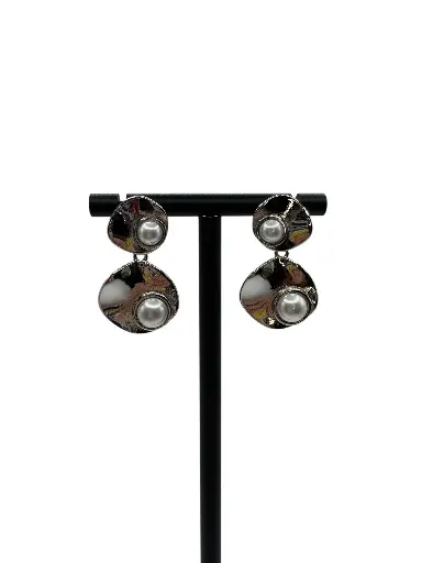 [E-PK-13] Sterling Silver and Pearl Disc Earrings