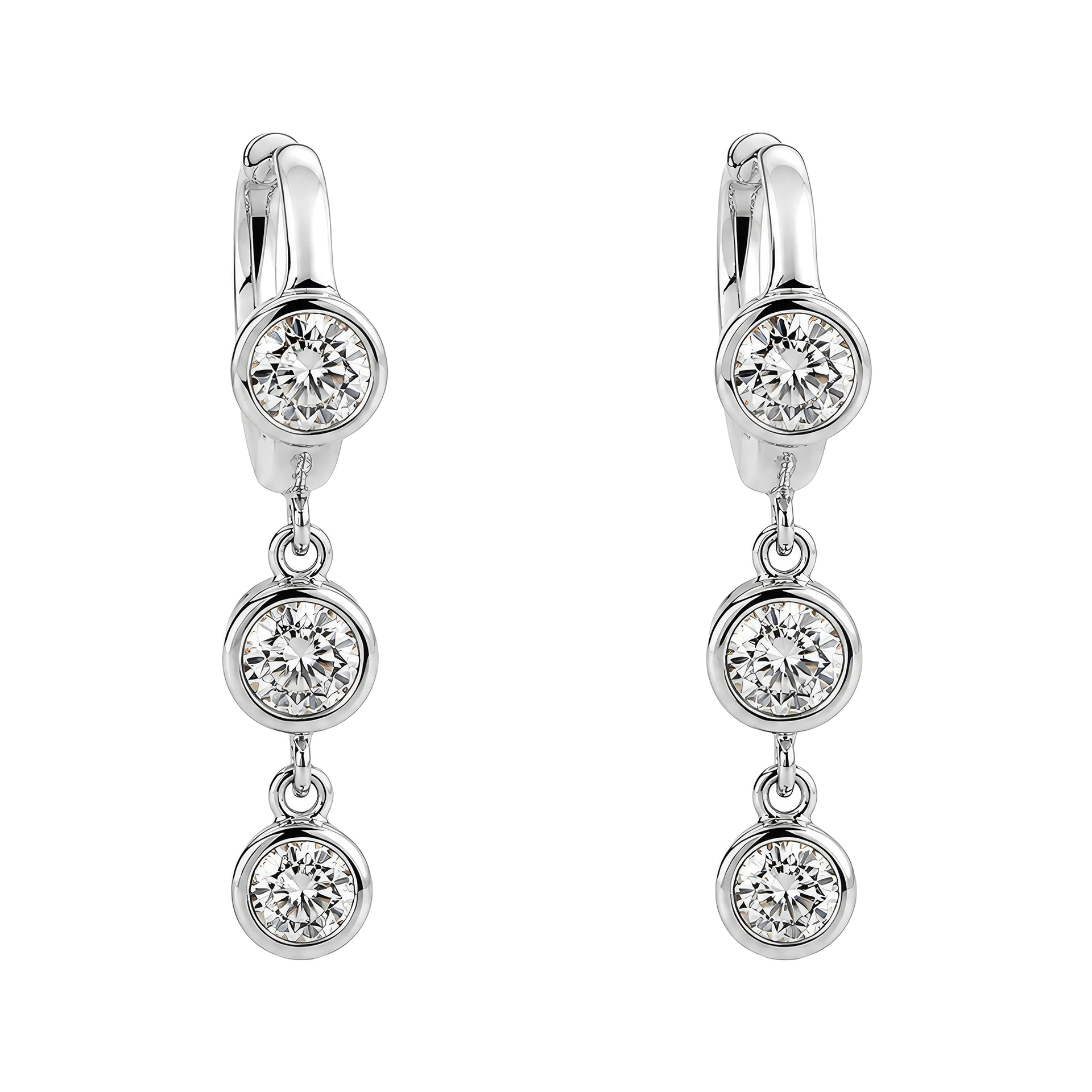 [E-PK-27] Double Stone Twinkle Drop Huggie Sterling Silver