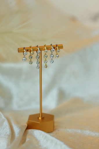 [E-PK-28] Double Stone Twinkle Drop Huggie Yellow Gold
