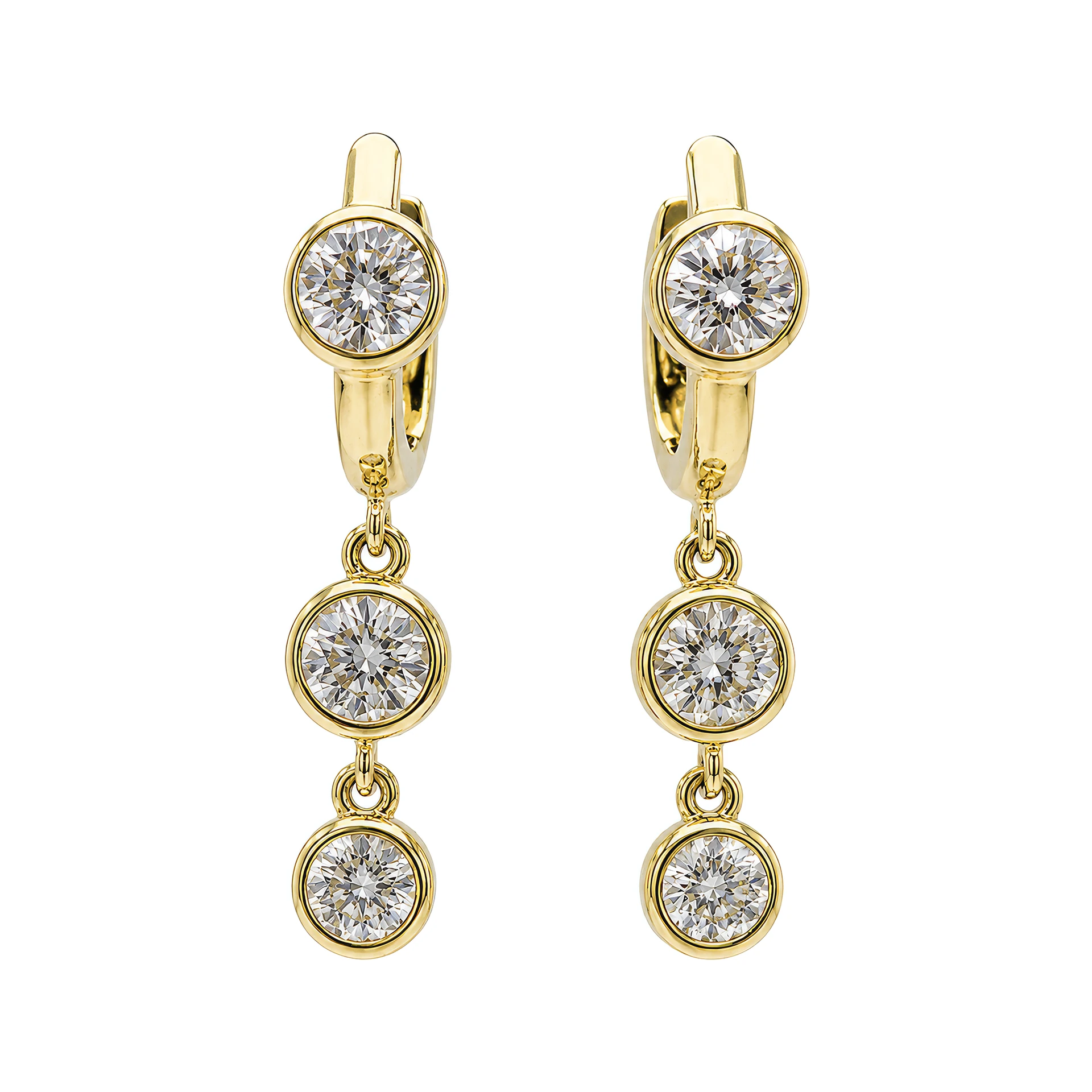 [E-PK-28] Double Stone Twinkle Drop Huggie Yellow Gold