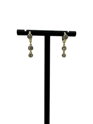 [E-PK-28] Double Stone Twinkle Drop Huggie Yellow Gold