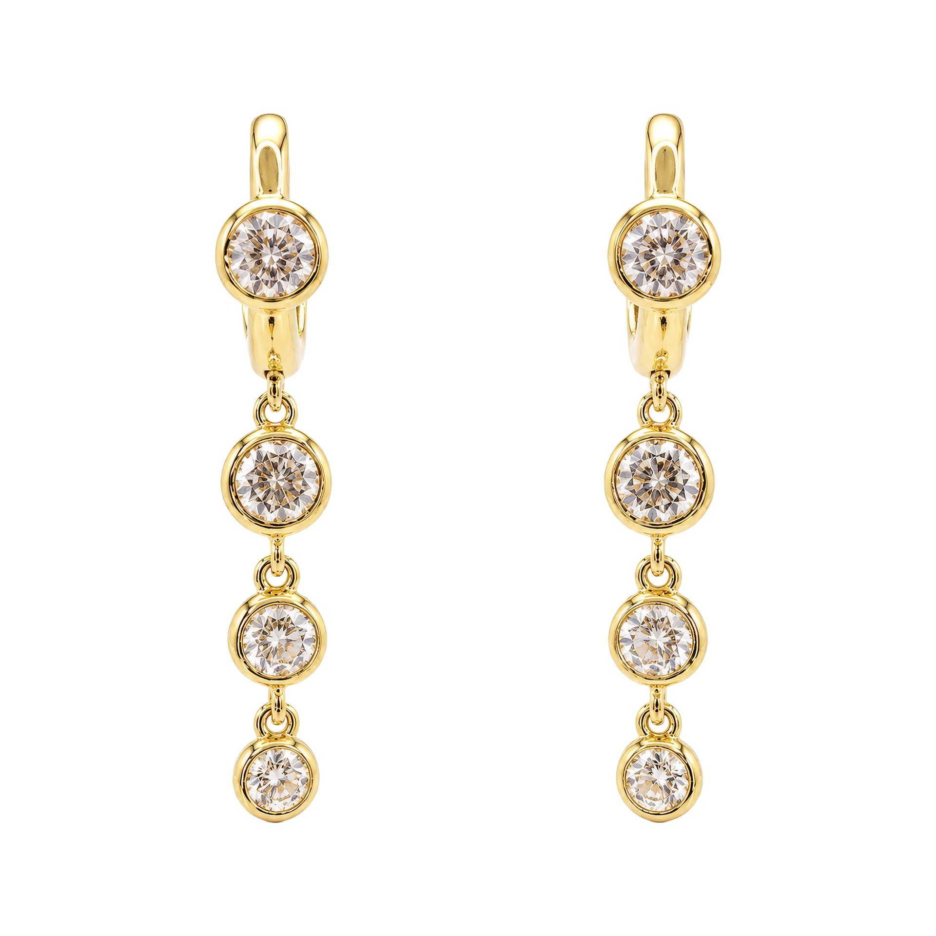 [E-PK-30] Triple Stone Twinkle Drop Huggie Yellow Gold