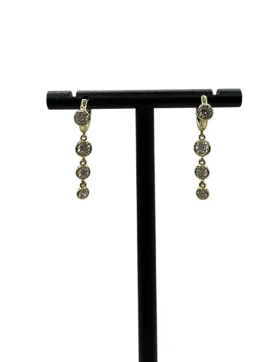 [E-PK-30] Triple Stone Twinkle Drop Huggie Yellow Gold