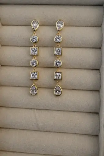 Multi Bezel Drop Earrings Yellow Gold