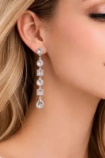 Multi Bezel Drop Earrings Sterling Silver