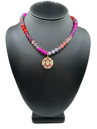 [N-PK-36] Boho Hamsa Medallion Necklace
