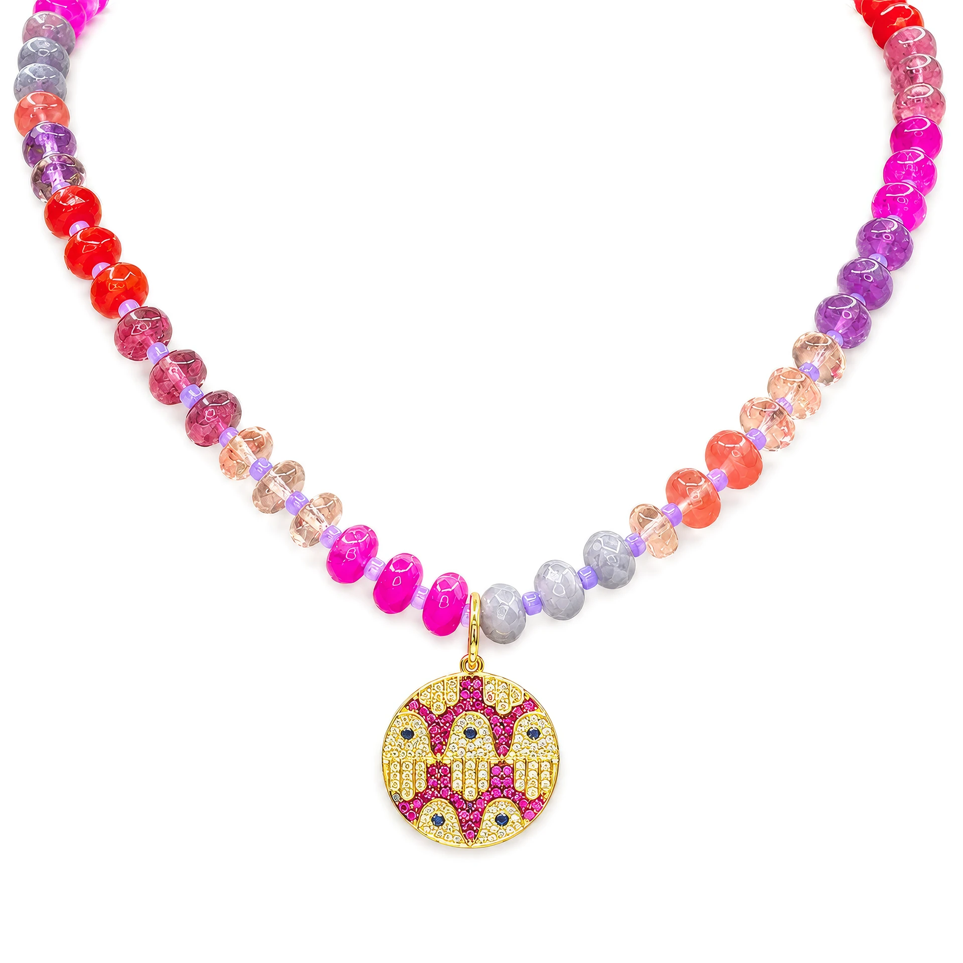 [N-PK-36] Boho Hamsa Medallion Necklace