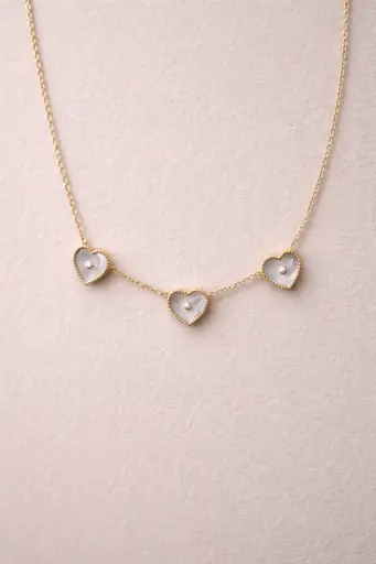 Three Heart Mother of Pearl Necklace  