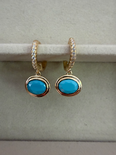 Turquoise Oval Bezel Huggie 