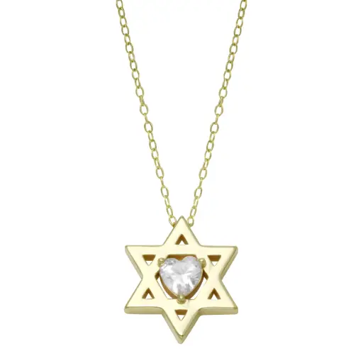 Diamond Heart Star of David Necklace 