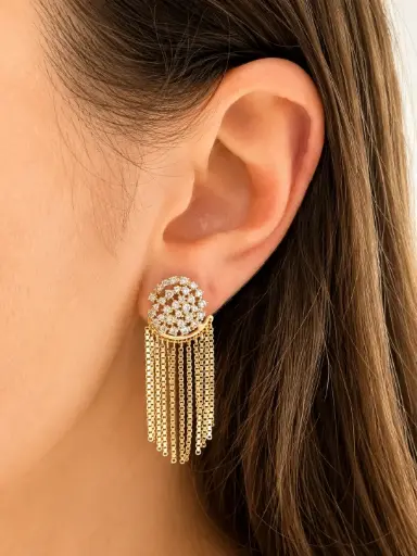 Round Pave Tassel Earring