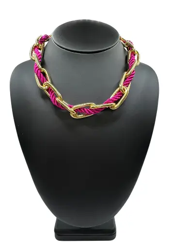 [N-PK-56] Bold Link Necklace Magenta