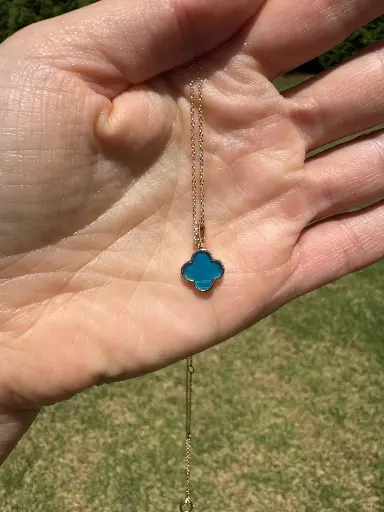 [N-CLOV-TURQ] Two-in-One Clover Necklace – 14k Yellow Gold with Diamonds & Turquoise