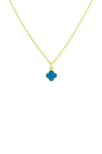 [N-CLOV-TURQ] Two-in-One Clover Necklace – 14k Yellow Gold with Diamonds & Turquoise