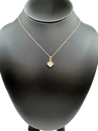 [N-CLOV-ENAM] Two-in-One Clover Necklace – 14k Yellow Gold with Diamonds & Pearlized Enamel